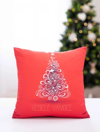 Vánoční povlak na polštářek 40 × 40 cm – Vánoční Stromeček Červený
