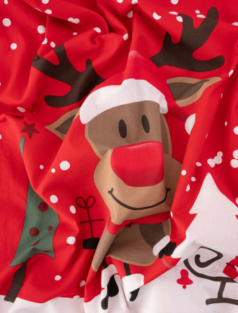 Vánoční bavlněné povlečení Renforcé – Sob Rudolf červené