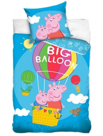 Dětské bavlněné povlečení – Prasátko Peppa a Tomík v balónu (svítící efekt)