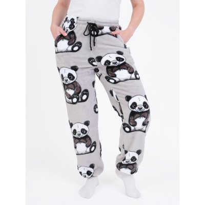 MKLuzkoviny.cz Mikroplyšové kalhoty - Panda velikost L/XL